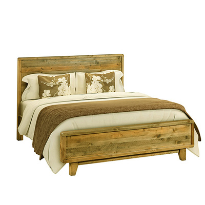 Double Wooden Bed Frame in Solid Wood Antique Design Light Brown