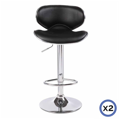 2X Black Bar Stools Leather Mid High Back Adjustable Gas Lift Swivel Chairs