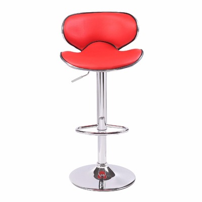 2X Red Bar Stools Faux Leather Mid High Back Adjustable Crome Base Gas Lift Swivel Chairs