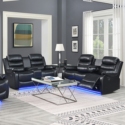 Black Leatherette Recliner With Led Console And Ultra Cushioning