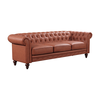 Brown Leather Chesterfield Style Button Tufted 3+2 Seater Sofa