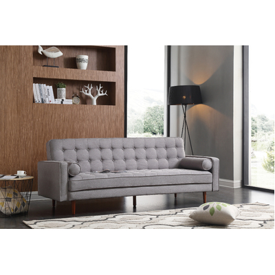 Grey Fabric 3-Seater Button-Tufted Sofa Bed