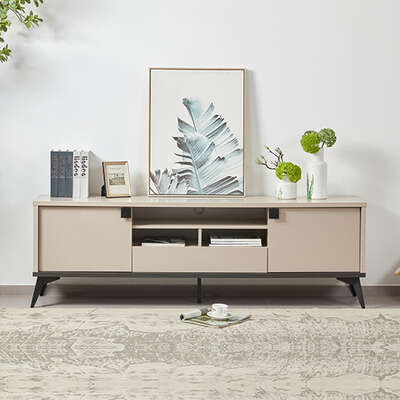 Tv Cabinet With Storage Drawer Open Shelve Cabinet Mdf In Champagne Colour