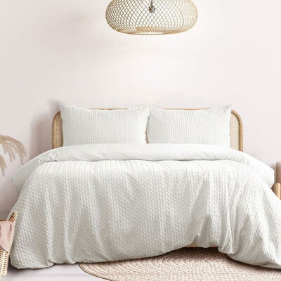 Embossed Quilt Cover Set Bondi White Double