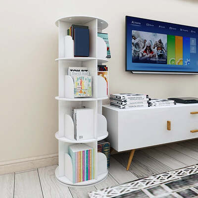 4 Layer 360 Rotating White Wood Bookshelf