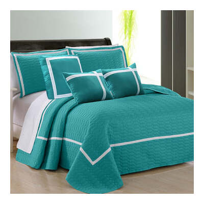 6 Piece Two Tone Embossed Comforter Set Queen Teal