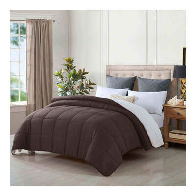 King Size Reversible Plush Soft Sherpa Comforter Quilt Chestnut