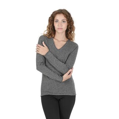 Crown Of Edinburgh Cashmere Women'S Heather Grey V-Neck Sweater - 42 Eu