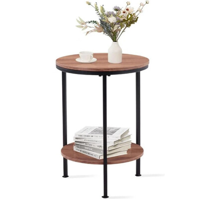 Wooden 2-Tier Side Table/Small Bedside Table/Round Sofa End Table for Living Room, Bedroom