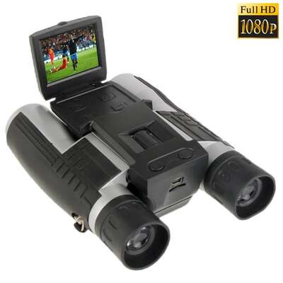 Black Digital Camera Binoculars - 12X Zoom 5MP with LCD Screen