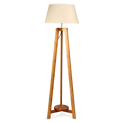 155Cm Bamboo Wooden Tripod Floor Lamp - Beige Linen