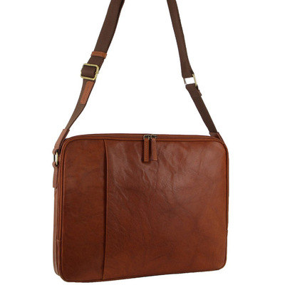 Crumpled Leather Computer Laptop Bag - Tan