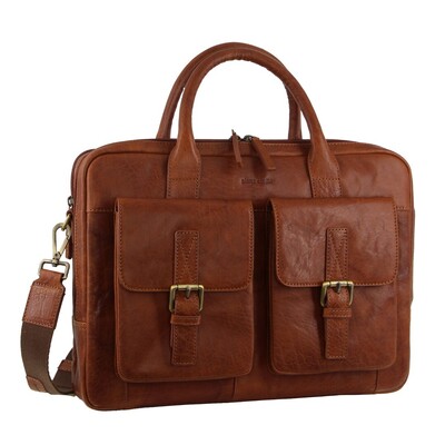 Leather Multi-Compartment Business Laptop Bag - Tan