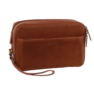 Mens Leather Toiletry Bag Travel Organizer Wash Case - Tan