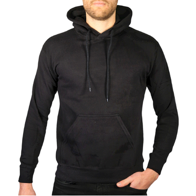 Adult Mens 100% Cotton Fleece Hoodie - Black - L