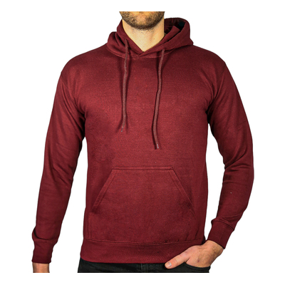 Adult Mens 100% Cotton Fleece Hoodie - Maroon/Burgundy - M