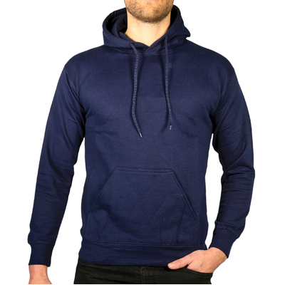 Adult Mens 100% Cotton Fleece Hoodie - Navy - L