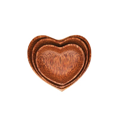 Set Of 3 Coconut Wood Heart Shape Plates Natural