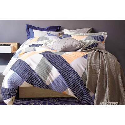 King Size Cotton Blue Orange Striped Quilt Cover Set (3PCS)