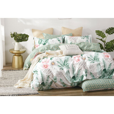 Single Size 2pcs Cotton Floral Leaf Quilt Cover Set