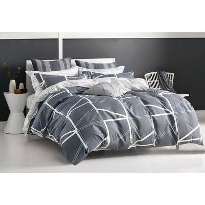 King Size Cotton Geometic Navy Blue Quilt Cover Set (3PCS)