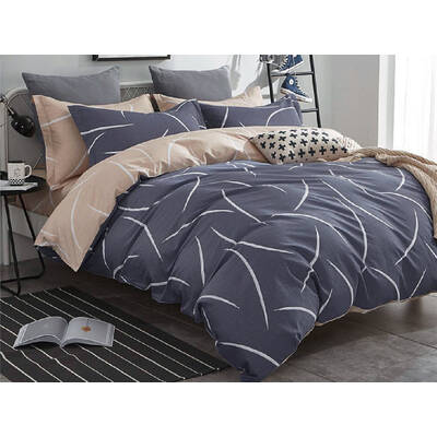 King Size Cotton White Curved Pattern Blue Grey Quilt Cover Set (3PCS)