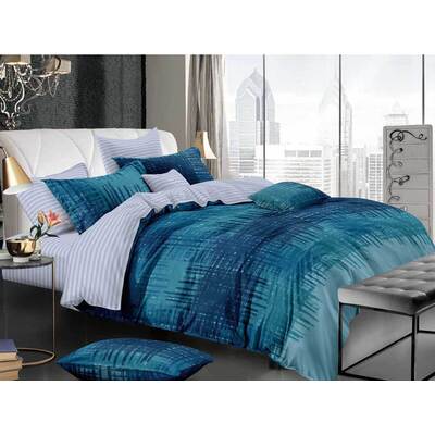 Queen Size 3pcs Turquoise Stripe Quilt Cover Set