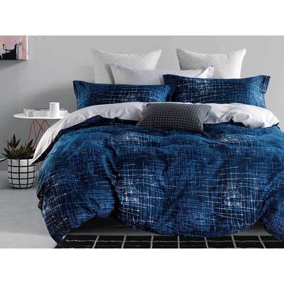 Queen Size 3pcs Navy Matrix Quilt Cover Set