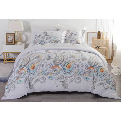 King Size White Paisley Quilt Cover Set (3PCS)