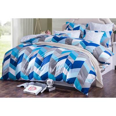 King Size Chevron Blue Quilt Cover Set (3PCS)