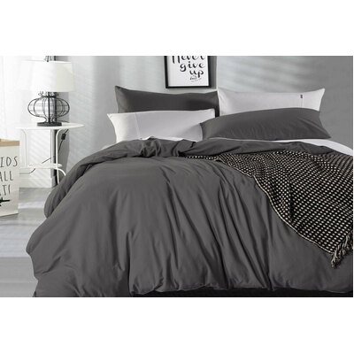 Queen Size Charcoal Vintage Washed Cotton Quilt Cover Set(3PCS)