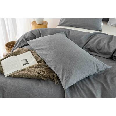 Queen Size Grey Vintage Washed Cotton Quilt Cover Set(3PCS)