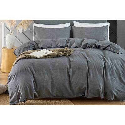 Super King Size Grey Vintage Washed Cotton Quilt Cover Set(3PCS)