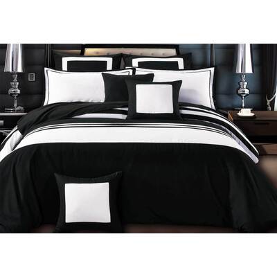 Queen Size Rossier Black-White Striped Quilt Cover Set(3PCS)