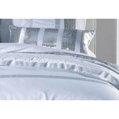 Queen Size White Striped Sequins Quilt Cover Set(3PCS)