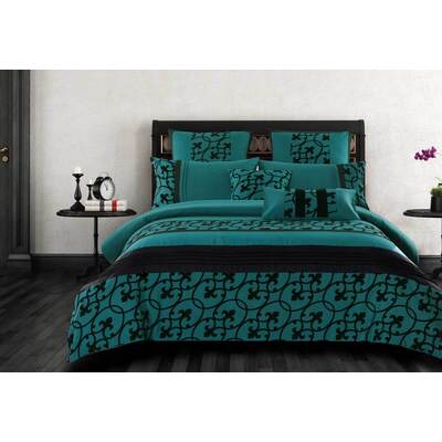 King Size Halsey Teal and Black Quilt Cover Set (3PCS)