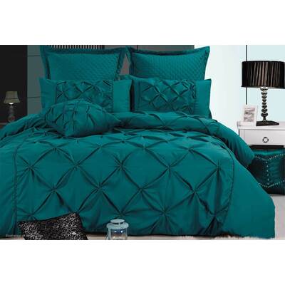 King Size Fantine Teal Diamond Pintuck Quilt Cover Set(3PCS)