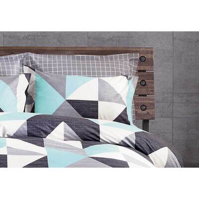 King Size Cotton Aqua Zig Zag Quilt Cover Set (3PCS)