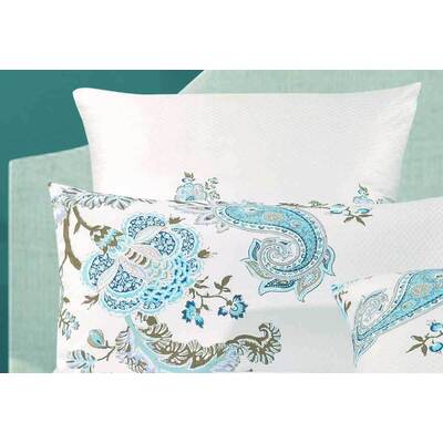 Queen Size Cotton White Blue Paisley Quilt Cover Set (3PCS)