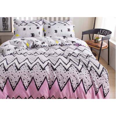 Single Size 2pcs Pink with Cute Black Pattern Quilt Cover Set
