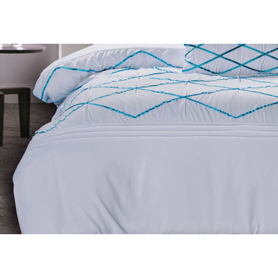 Super King Size White and Turquoise Blue Quilt Cover Set (3PCS)