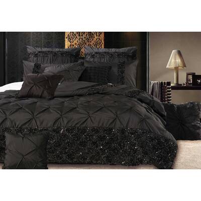 Queen Size Black Floral Sequins Quilt Cover Set(3PCS)