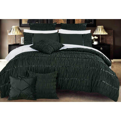 Queen Size Black Horizontal Cross Weave Quilt Cover Set (3PCS)