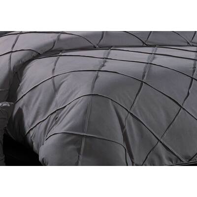 Queen Size Grey Diamond Pintuck Quilt Cover Set(3PCS)