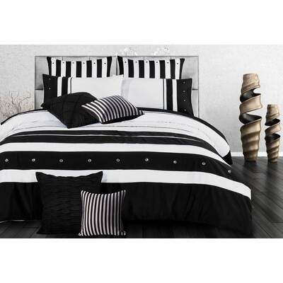 Super King Size Black White Striped Quilt Cover Set(3PCS)