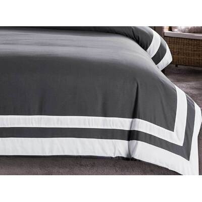 King Size White Square Pattern Charcoal Grey Quilt Cover Set (3PCS)