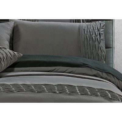 Queen Size Stone Grey Pintucking Quilt Cover Set (3PCS)