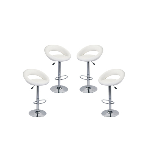 4x White PU Leather Circular Kitchen Bar Stools