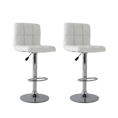 2x White PU Leather Full Grid Kitchen Bar Stools