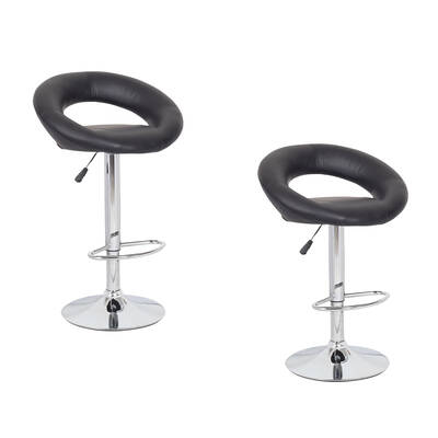 2x Black PU Leather Circular Kitchen Bar Stools